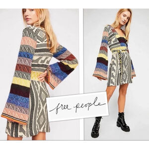 Free People Crochet Boho Coastal Cowgirl Patchwork Knit Mini Dress size Med